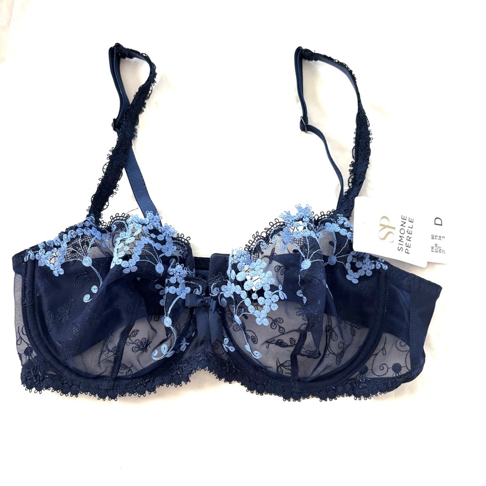 NWT Simone Perele Blue Wish Lace Demi Cut Bra SZ 34D - Picture 10 of 13